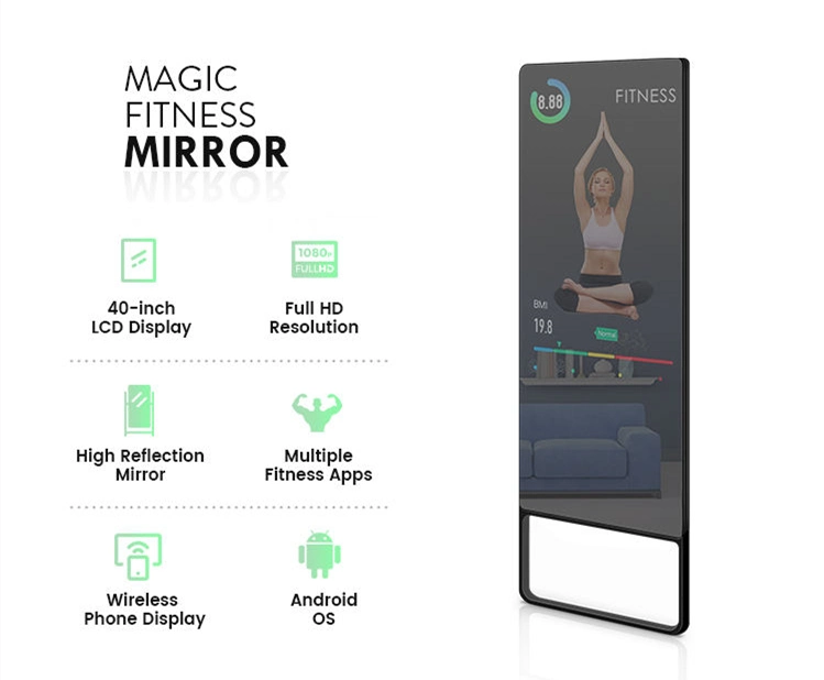 Smart Mirror with Touch Screen, Magic Glass Mirror Wall Mounted LCD Mirror Display for Bathroom Bath Makeup Fitness Gym Hotel Smart Home