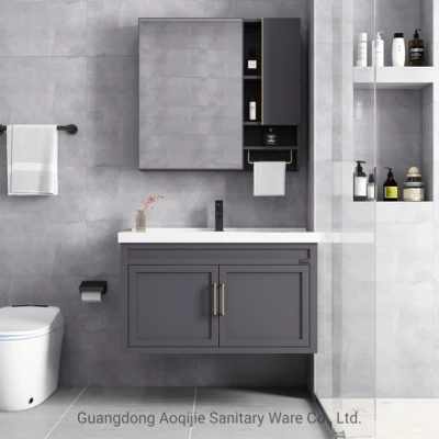 Wand- und bodenmontierter Badezimmer-Waschtischschrank aus Aluminium, Badezimmerspiegelschrank, Badezimmer-Waschtische